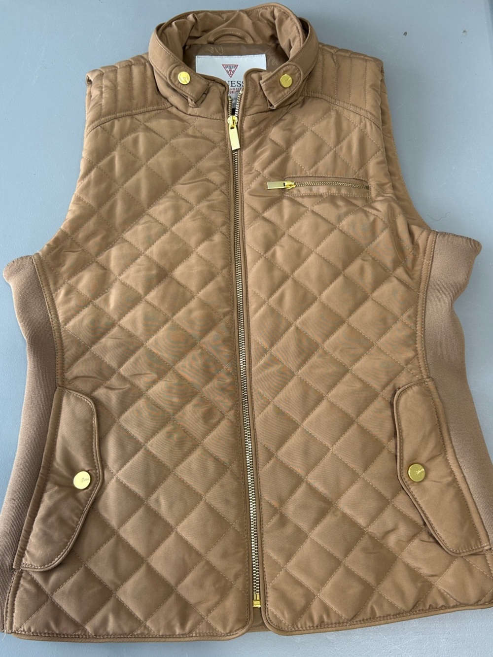 Guess Quilted Tan Girls Vest with Gold Hardware
